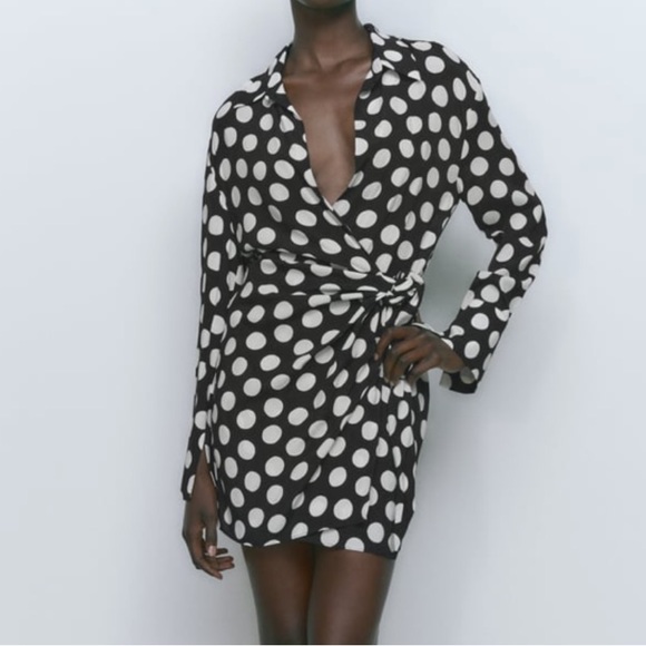 NWT Zara Asymmetrical Polka Dot Shirt Dress - Picture 11 of 12